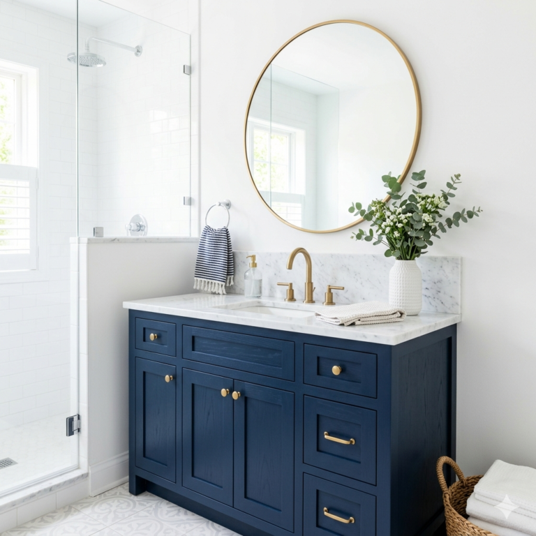 19 Breathtaking Blue & White Coastal Bathrooms You’ll Want to Copy